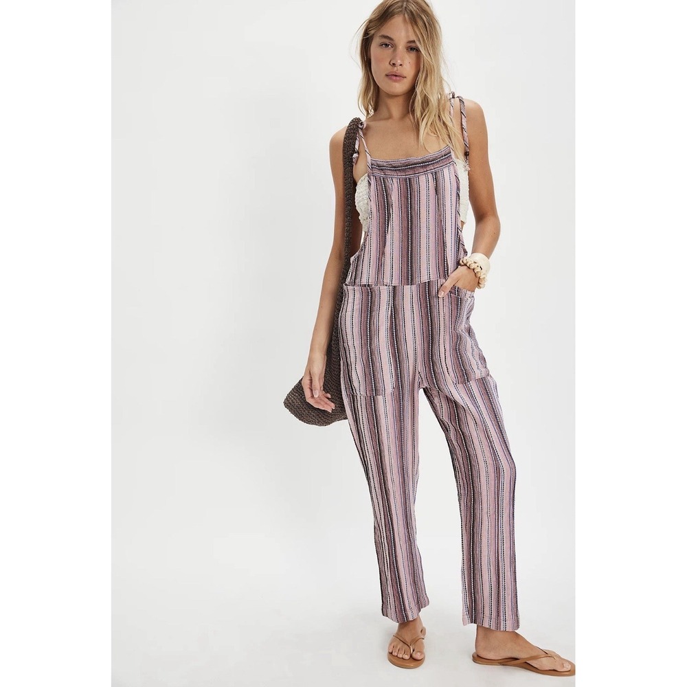 Free People Freya‎ Stripe Overalls Womens XS Yarn Dye Cotton Relaxed Boho NWT